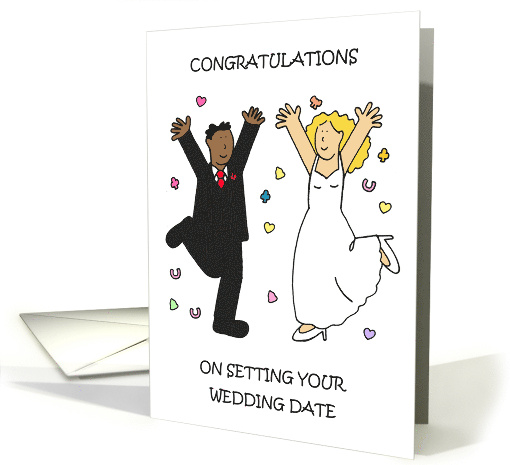 Congratulations on Setting Wedding Date Bride Groom and Confetti card