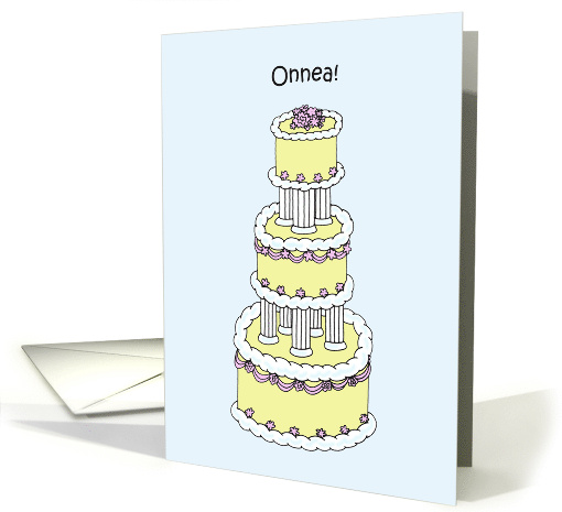Wedding Congratulations in Finnish Onnea Stylish Celebration Cake card