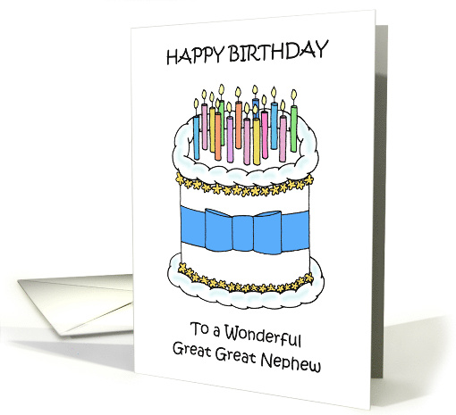 Happy Birthday Great Great Nephew Simple Cake and Lit Candles card