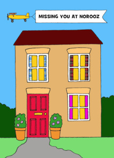 Missing You at Norooz Plane Flying Over a Cartoon House