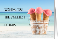 National Strawberry Ice Cream Day Cones on the Beach card