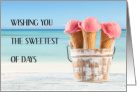 National Strawberry Ice Cream Day Cones on the Beach card