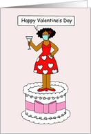Covid 19 African American Lady Valentine Standing on a Giant Cake card