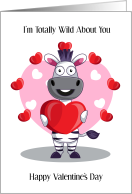 Happy Valentine’s Day Zebra Standing Holding a Heart card