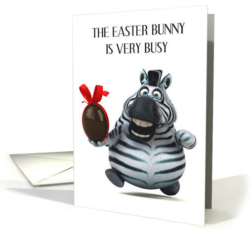 Happy Easter Smiling Cartoon Zebra Holding an Easter Egg card