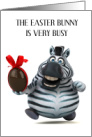 Happy Easter Smiling Cartoon Zebra Holding an Easter Egg card