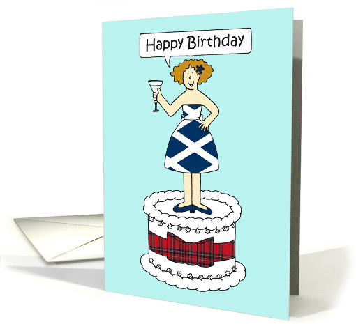 Happy Birthday Lady in Scottish Flag Dress and Tartan... (1725054)