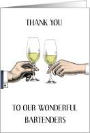 Thank You to Bartenders Vintage Wine Glasses Bride and Groom card