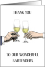 Thank You to Bartenders Vintage Wine Glasses Bride and Groom card