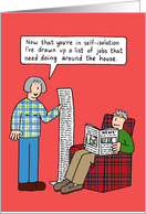Coronavirus Self Isolation Cartoon Gray Haired Couple Chores Humor card