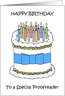 Happy Birthday to Proofreader Cartoon Cake and Candles card