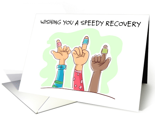 Speedy Recovery from Finger Injury Cartoon Hands card (1729122)