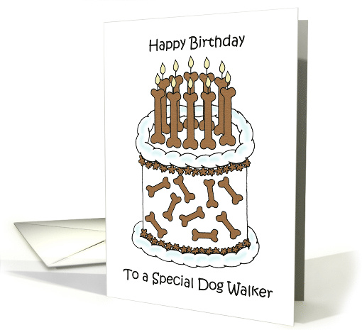 Happy Birthday to Dog Walker Cake and Dog Biscuit Candles card