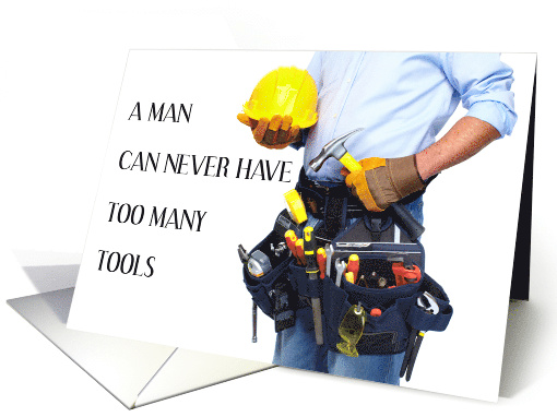 National Worship of Tools Day March 11th Man Wearing Toolbelt card