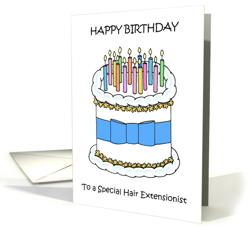 Happy Birthday to Hair Extensionist Cake and Lit Candles card