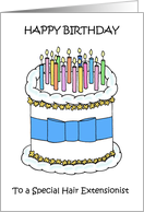 Happy Birthday to Hair Extensionist Cake and Lit Candles card