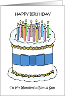 Happy Birthday to Bonus Son Cake and Lit Candles card