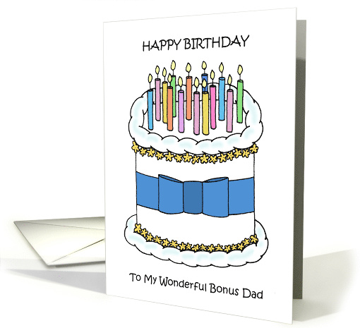 Happy Birthday to Bonus Dad Cake and Lit Candles card (1731850)