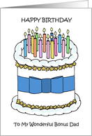 Happy Birthday to Bonus Dad Cake and Lit Candles card