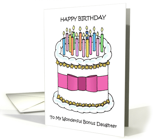 Happy Birthday to Bonus Daughter Cake and Lit Candles card (1731852)
