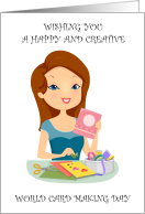 World Card Making Day Cartoon Lady Creating a Card October 2nd card