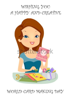 World Card Making Day Cartoon Lady Creating a Card October 2nd