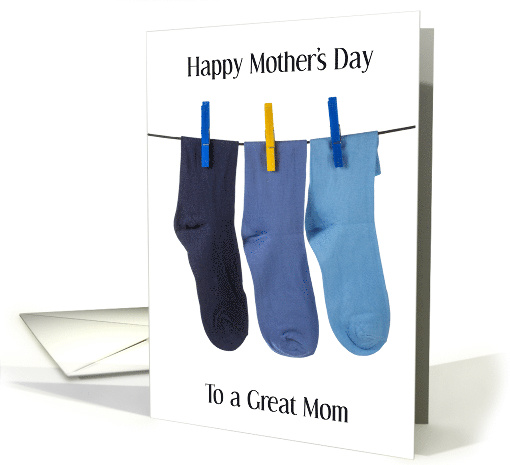 Happy Mother's Day Mom of Boys Blue Socks on a Washing Line card