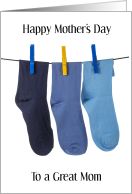 Happy Mother’s Day Mom of Boys Blue Socks on a Washing Line card