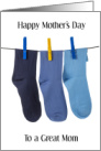 Happy Mother’s Day Mom of Boys Blue Socks on a Washing Line card