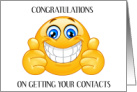 Congratulations on Getting Your Contact Lenses Smiling Emoji card