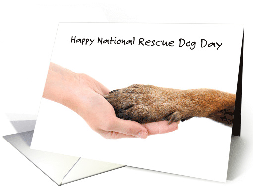 National Rescue Dog Day May 20th Hand Holding a Dog's Paw card