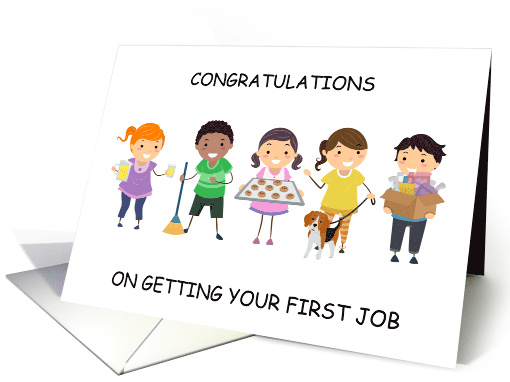 Congratuations on First Job Children Working Various Jobs card