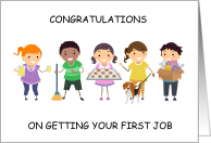 Congratuations on First Job Children Working Various Jobs card