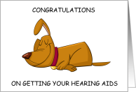 Congratulations on Getting Hearing Aids Cartoon Dog Sleeping and Listening card