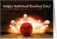 National Bowling Day August Bowling Ball and Pins card