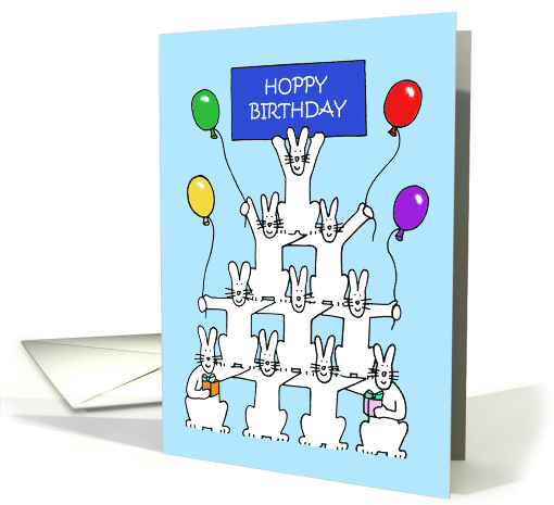 Hoppy Birthday Cartoon Bunnies Holding Balloons card (1741872)
