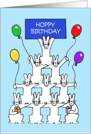 Hoppy Birthday Cartoon Bunnies Holding Balloons card