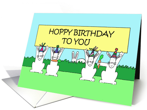 Hoppy Birthday Cartoon Bunnies Wearing Party Hats card (1741958)