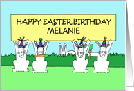 Happy Easter BirthdayRabbits Wearing Party Hats to Customize Any Name card