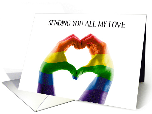 Gay Male Couple Love Rainbow Hands Heart card (1744342)