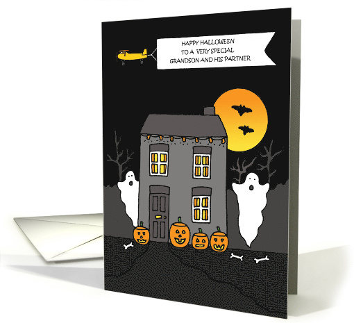 Happy Halloween Grandson and His Partner Spooky House card (1744602)