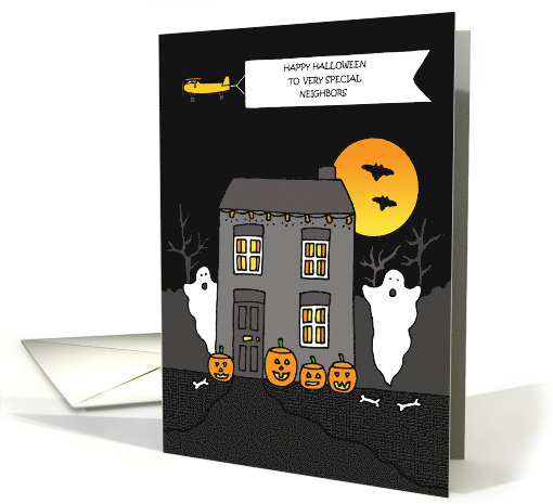Happy Halloween to Special Neighbors Spooky Cartoon House card
