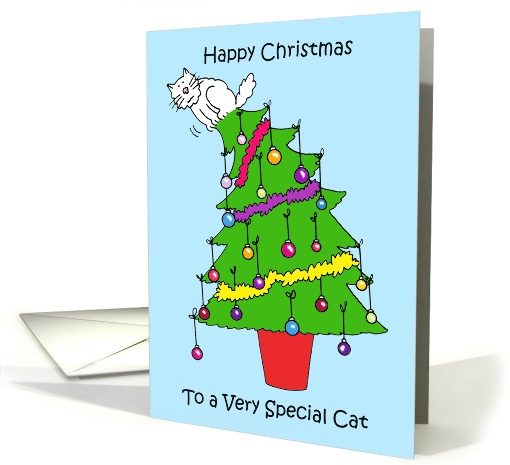 Happy Christmas to Pet Cat Standing on Festive Tree card (1746666)