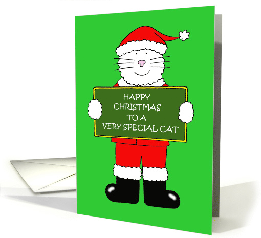 Happy Christmas to Pet Cat Cartoon Kitty in Santa Outfit card