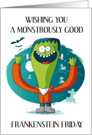 Frankenstein Friday October Cartoon Smiling Monster card