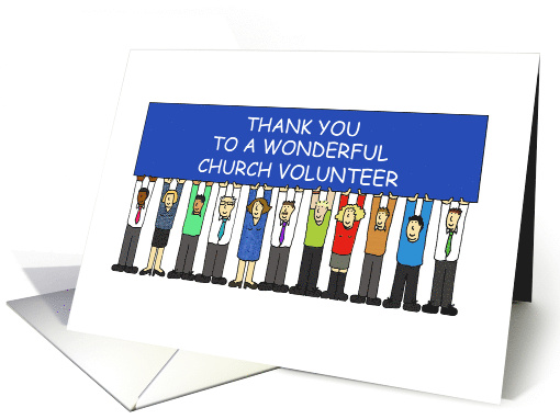 Thank You to Church Volunteer Cartoon Group Holding a Banner card