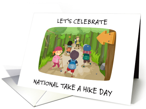 National Take a Hike Day November 17th Children on Forest Trail card