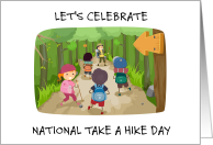 National Take a Hike Day November 17th Children on Forest Trail card
