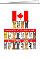 Congratulations on Canadian Citizenship Cartoon Cats Holding a Flag card