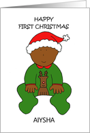 Happy First Christmas African American Baby to Personalize Any Name card